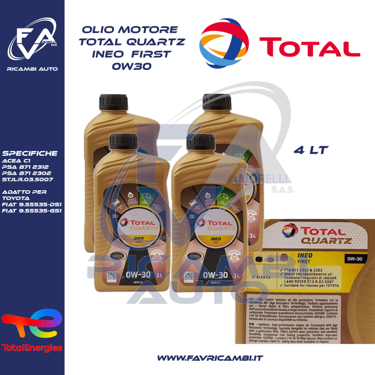 Olio Motore 5W30 TOTAL CLASSIC 9 C3 DA 1Lt - 219002 - F.A.V. di Amorelli  Vincenzo & C. s.a.s.