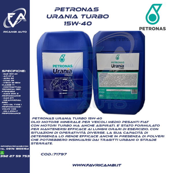 PETRONAS URANIA TURBO 15W40 cod. 71797