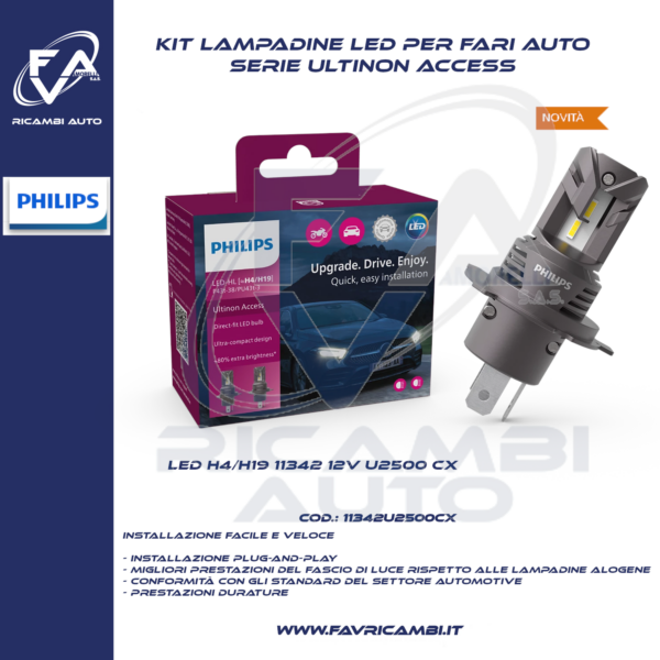 KIT LAMPADE LED SERIE ULTION H4 H19 12V PHILIPS 11342U2500CX